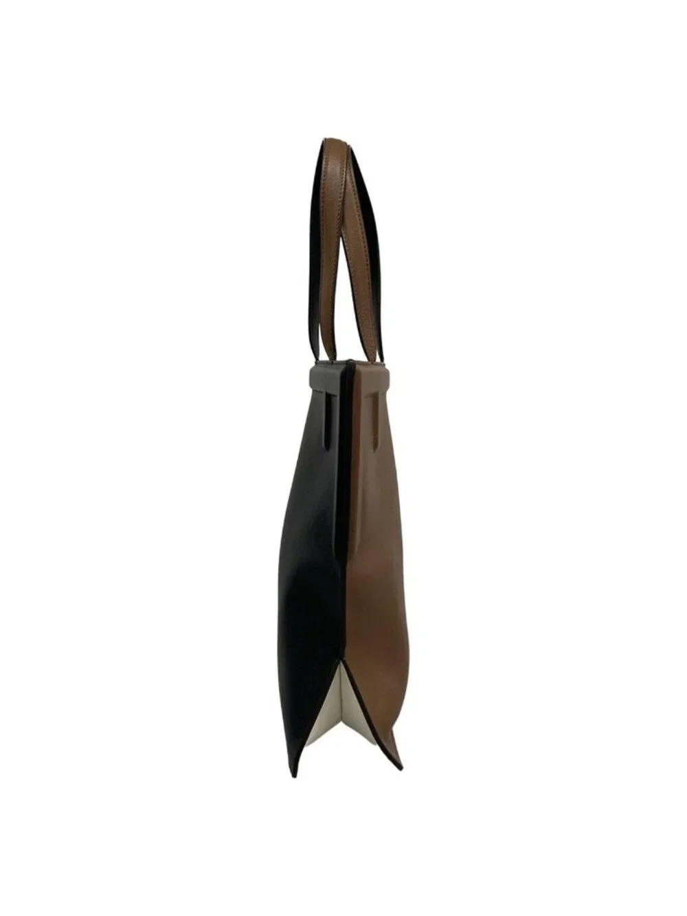 Fendi Tote Flip Logo Black Dark Brown Leather